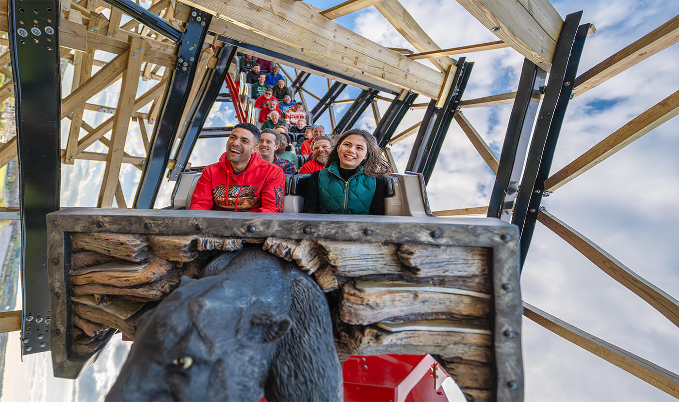 Riders enjoying Wildcat's Revenge roller coaster at Hersheypark