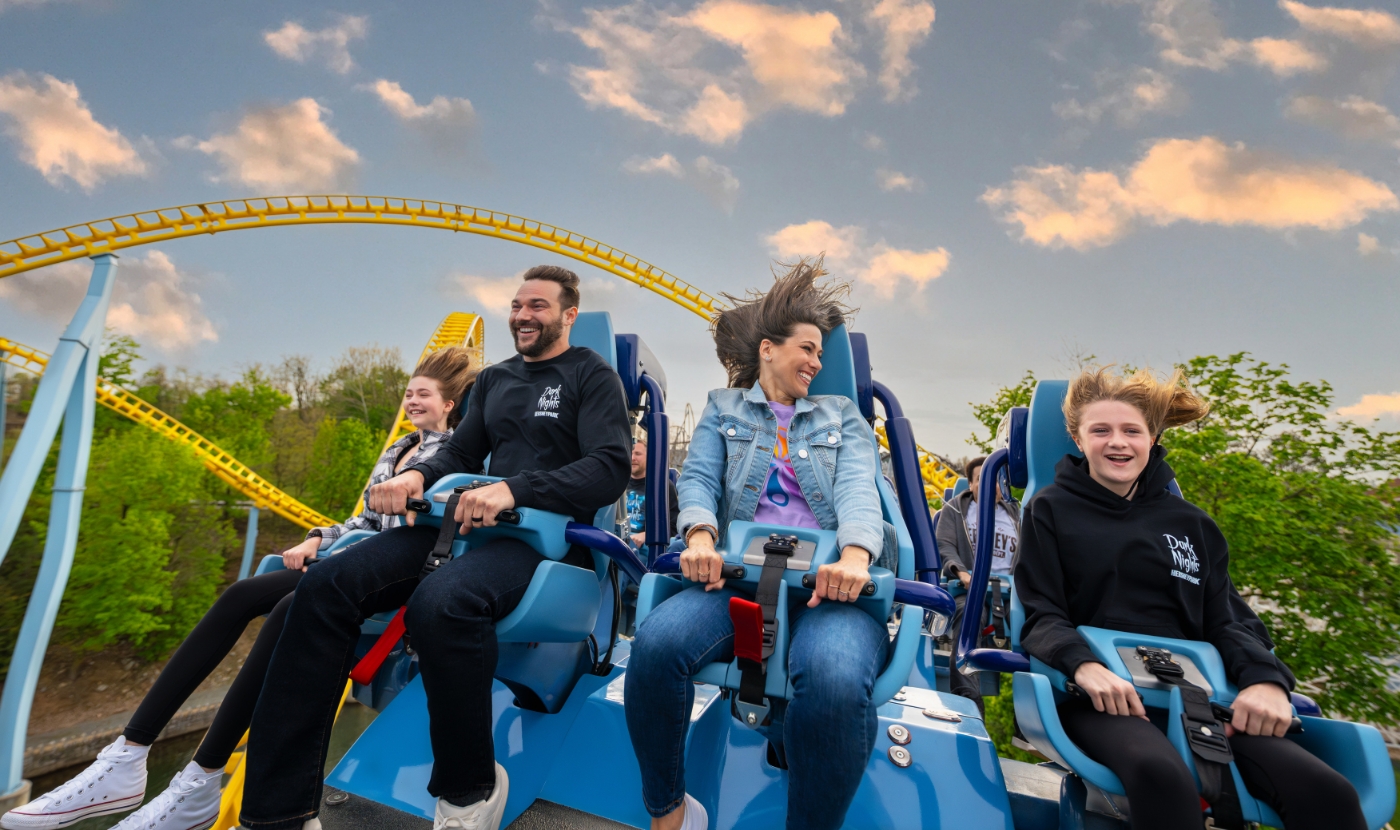 Riders enjoying Wildcat's Revenge roller coaster at Hersheypark