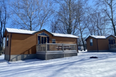 Cabin at Hersheypark Camping Resort in the winter